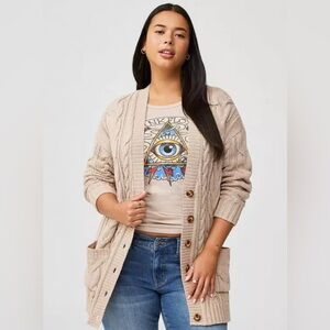 Cable Boyfriend Cardigan V-Neck Sweater